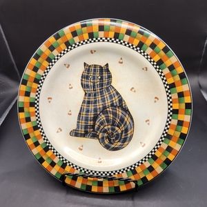 1998 Debbie Mumm Sakura Halloween Plaid Cat Salad/Dessert Plates, Set of 2